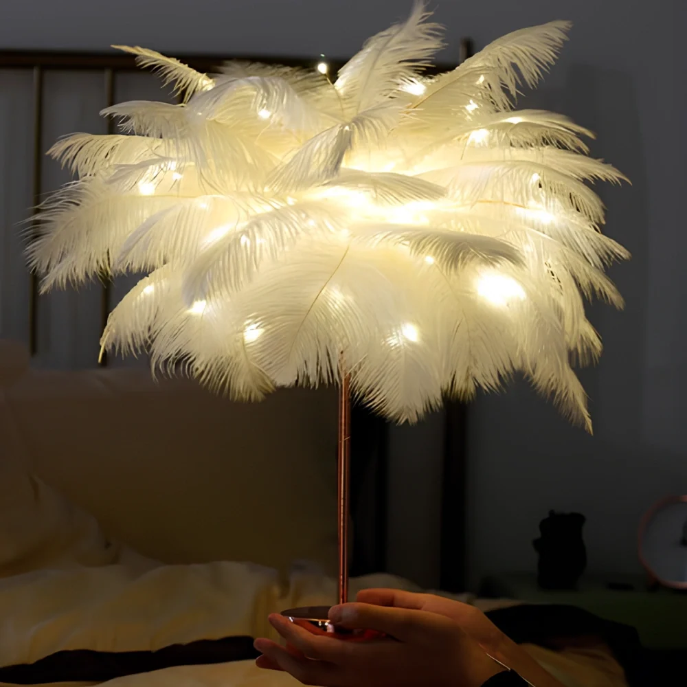 Ostrich Feather Palm Tree Table Light