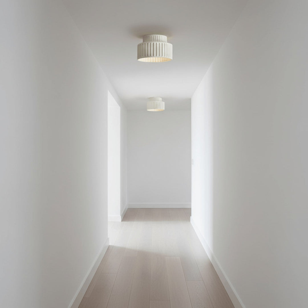 Ribbed Semi-Flush Ceiling Light | White, Beige, Green or Orange