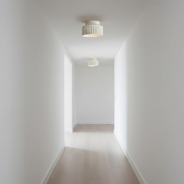 Ribbed Semi-Flush Ceiling Light | White, Beige, Green or Orange