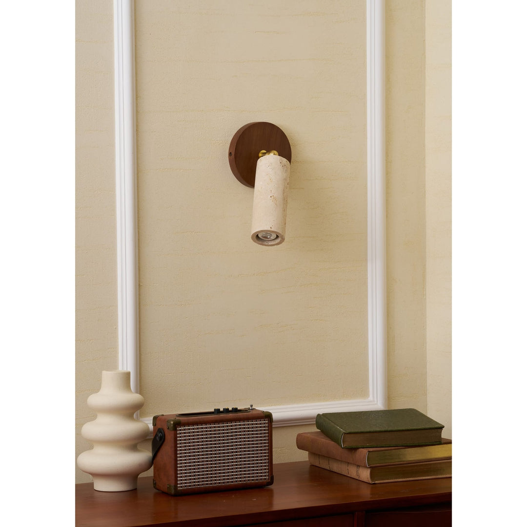 Travertine Spotlight Wall Light | Adjustable, Wood Backplate