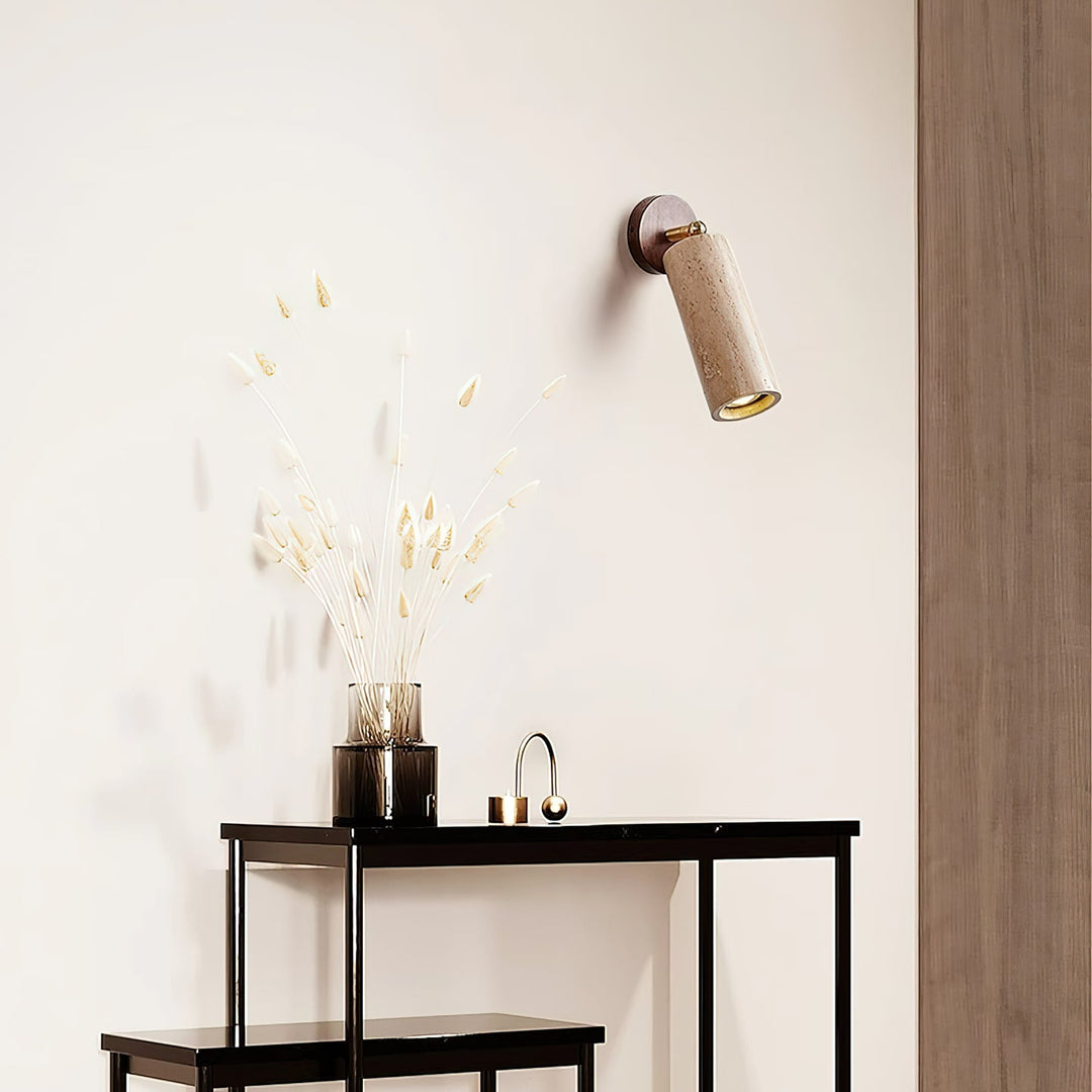 Travertine Spotlight Wall Light | Adjustable, Wood Backplate