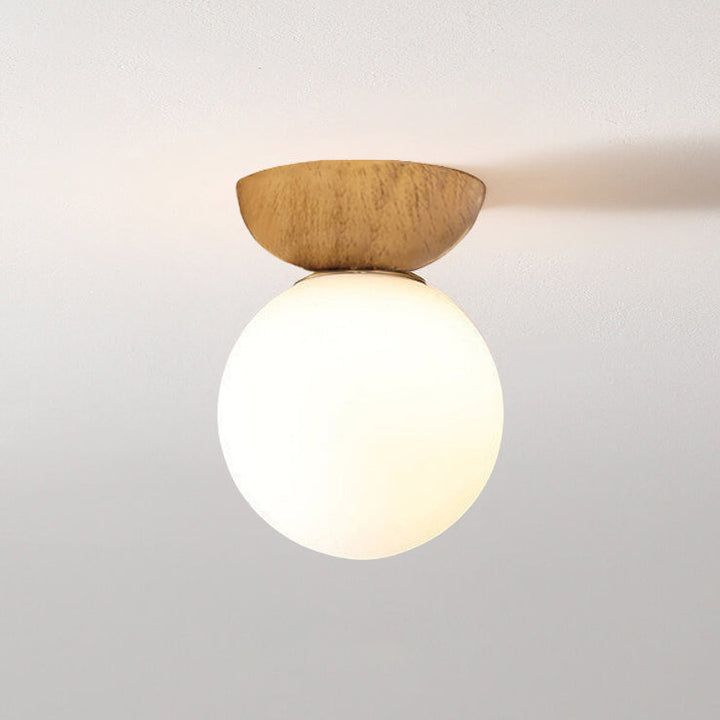 Nordic Wood Glass Globe 1-Light Ceiling Light