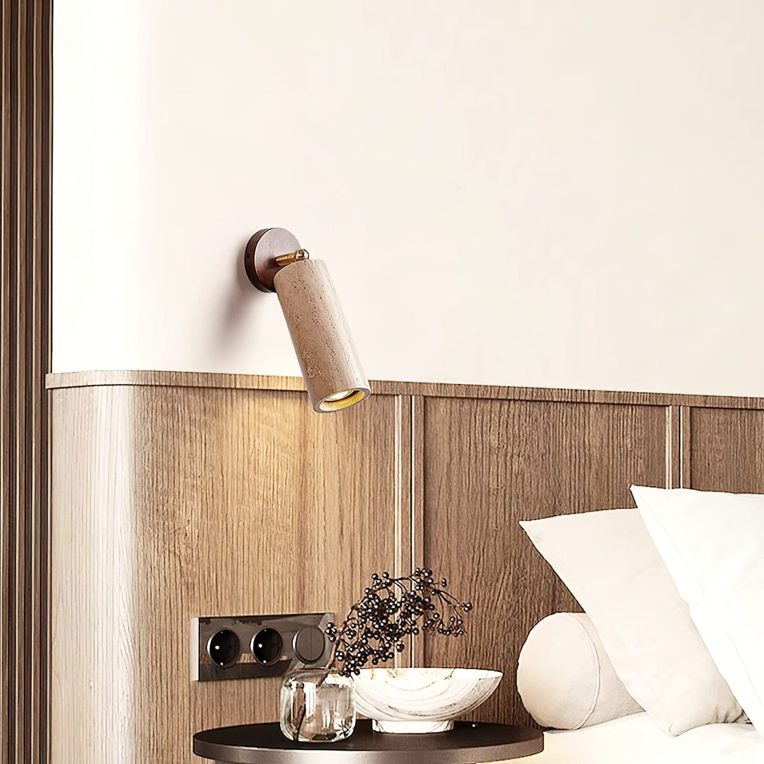 Travertine Spotlight Wall Light | Adjustable, Wood Backplate