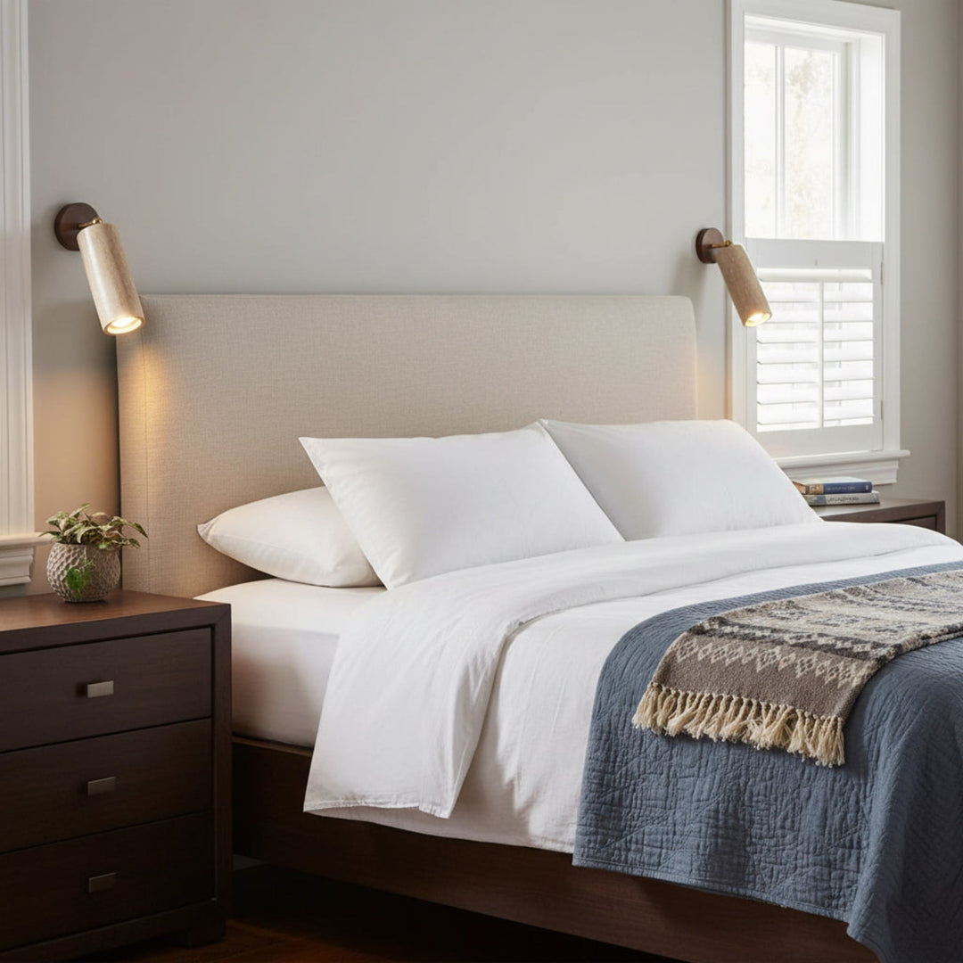 Travertine Spotlight Wall Light | Adjustable, Wood Backplate