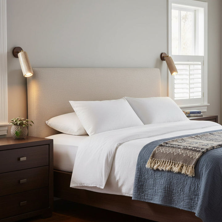 Travertine Spotlight Wall Light | Adjustable, Wood Backplate
