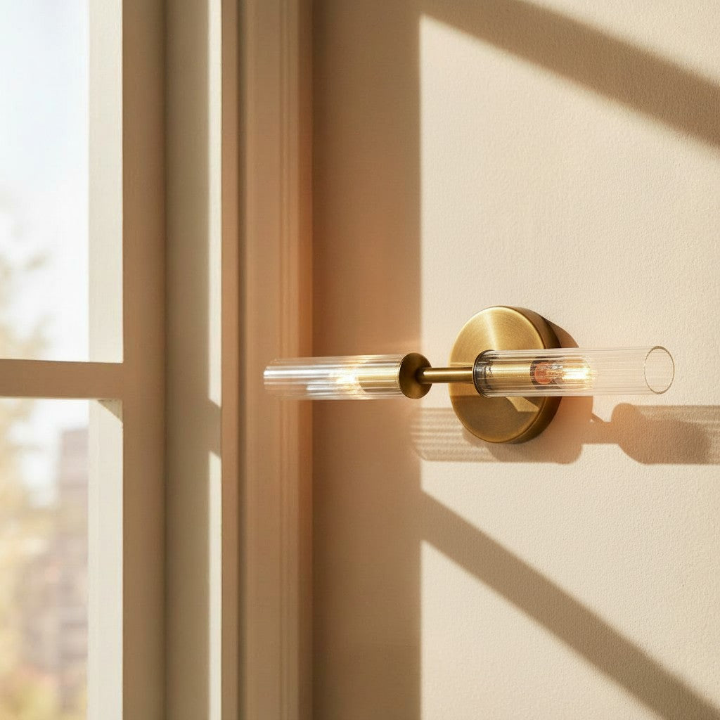Vireo Farmhouse Copper Ribbed Glass Tube Sconce
