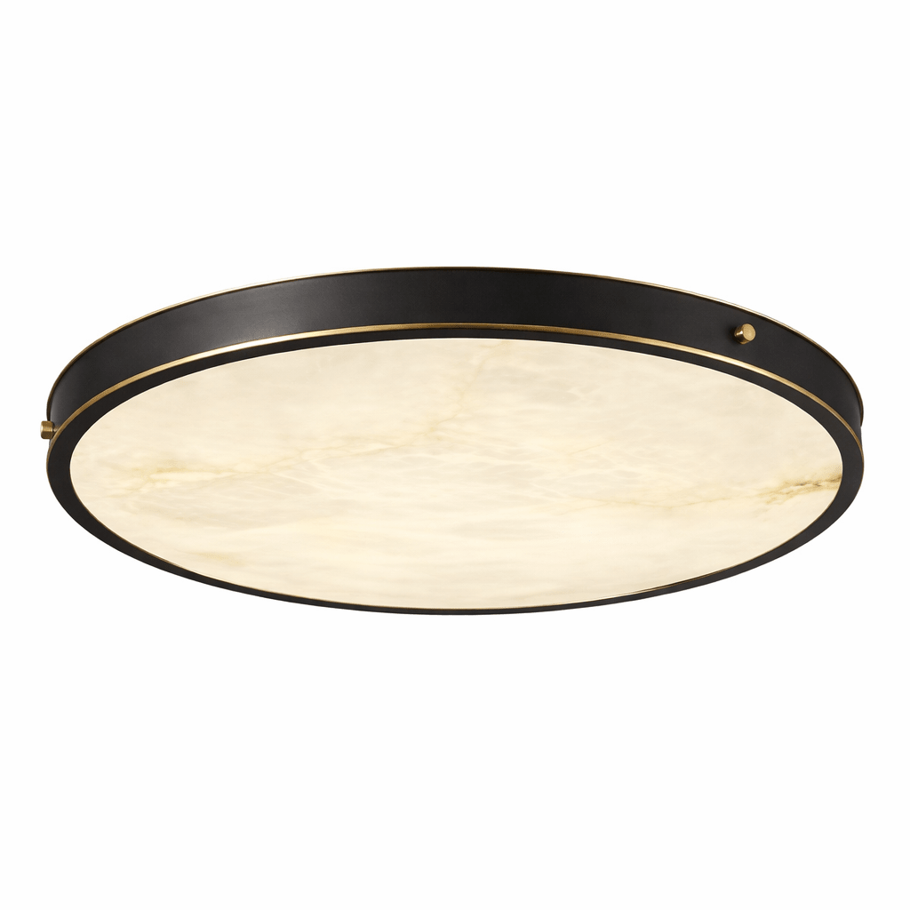 Round Alabaster Flush Ceiling Light | Gold or Black Frame