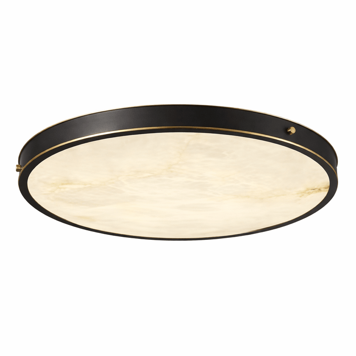 Round Alabaster Flush Ceiling Light | Gold or Black Frame