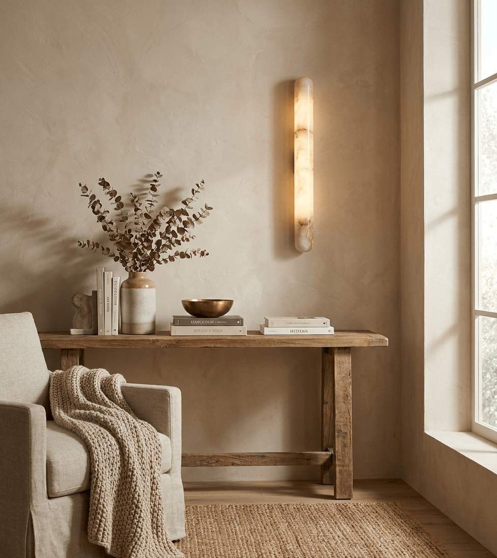 Slim Alabaster Cylinder Wall Light | White, Integrated LED