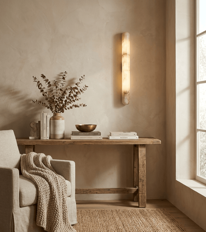 Slim Alabaster Cylinder Wall Light | White, Integrated LED
