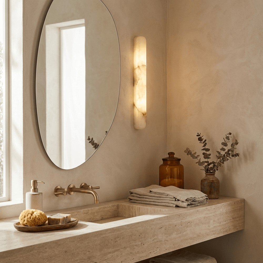 Slim Alabaster Cylinder Wall Light | White, Integrated LED