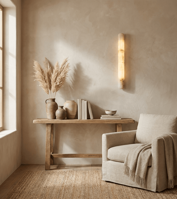 Slim Alabaster Cylinder Wall Light | White, Integrated LED