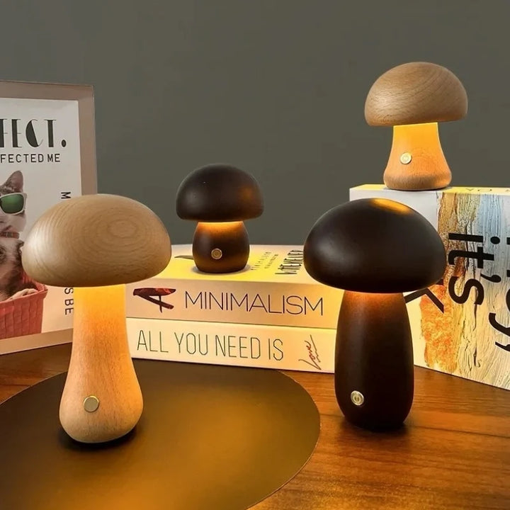 Solid Wood Mushroom Table Lamp