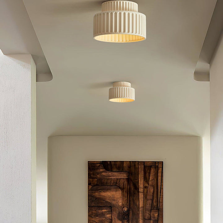 Ribbed Semi-Flush Ceiling Light | White, Beige, Green or Orange
