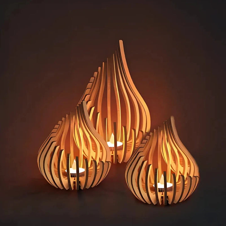 Carved Wooden Droplet Candle Holder