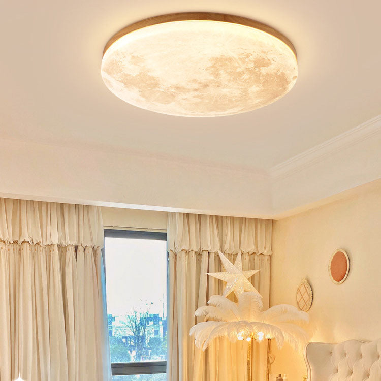 Modern Minimalist Moon Round Hardware PVC Acrylic LED Flush Mount Ceiling Light For Living Room