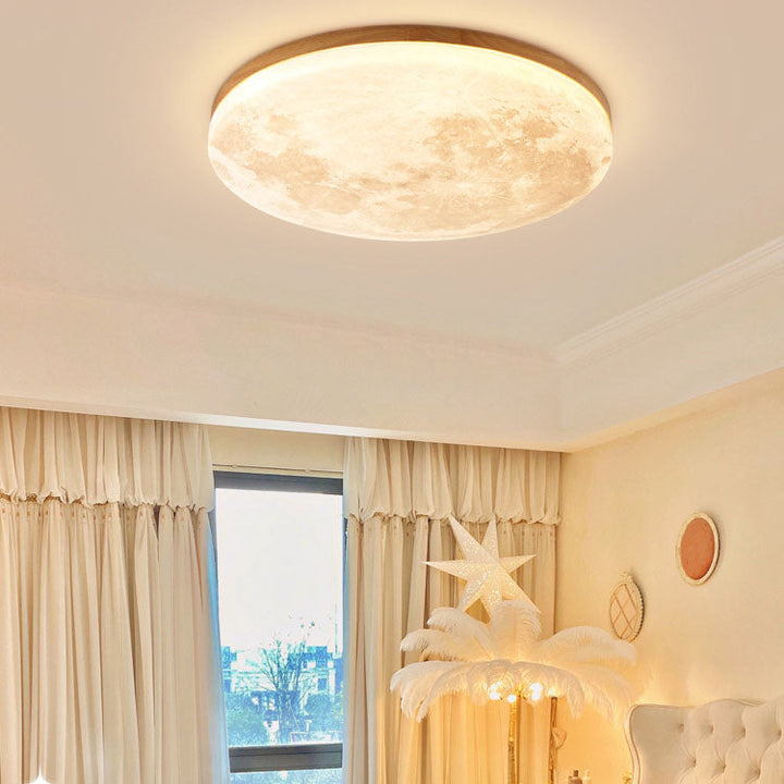 Modern Minimalist Moon Round Hardware PVC Acrylic LED Flush Mount Ceiling Light For Living Room