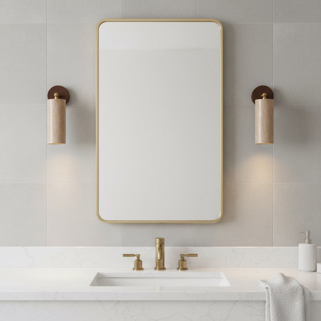 Travertine Spotlight Wall Light | Adjustable, Wood Backplate