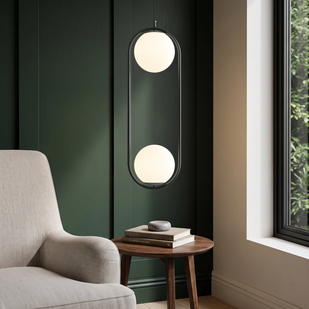 Opal Globe and Ring Pendant Light | Brass or Black