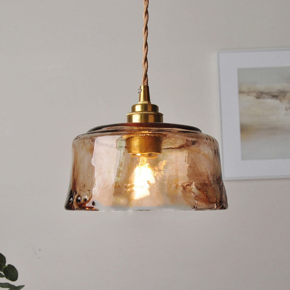 Amber Glass Pendant Light | Brass Fitting, Twisted Cord