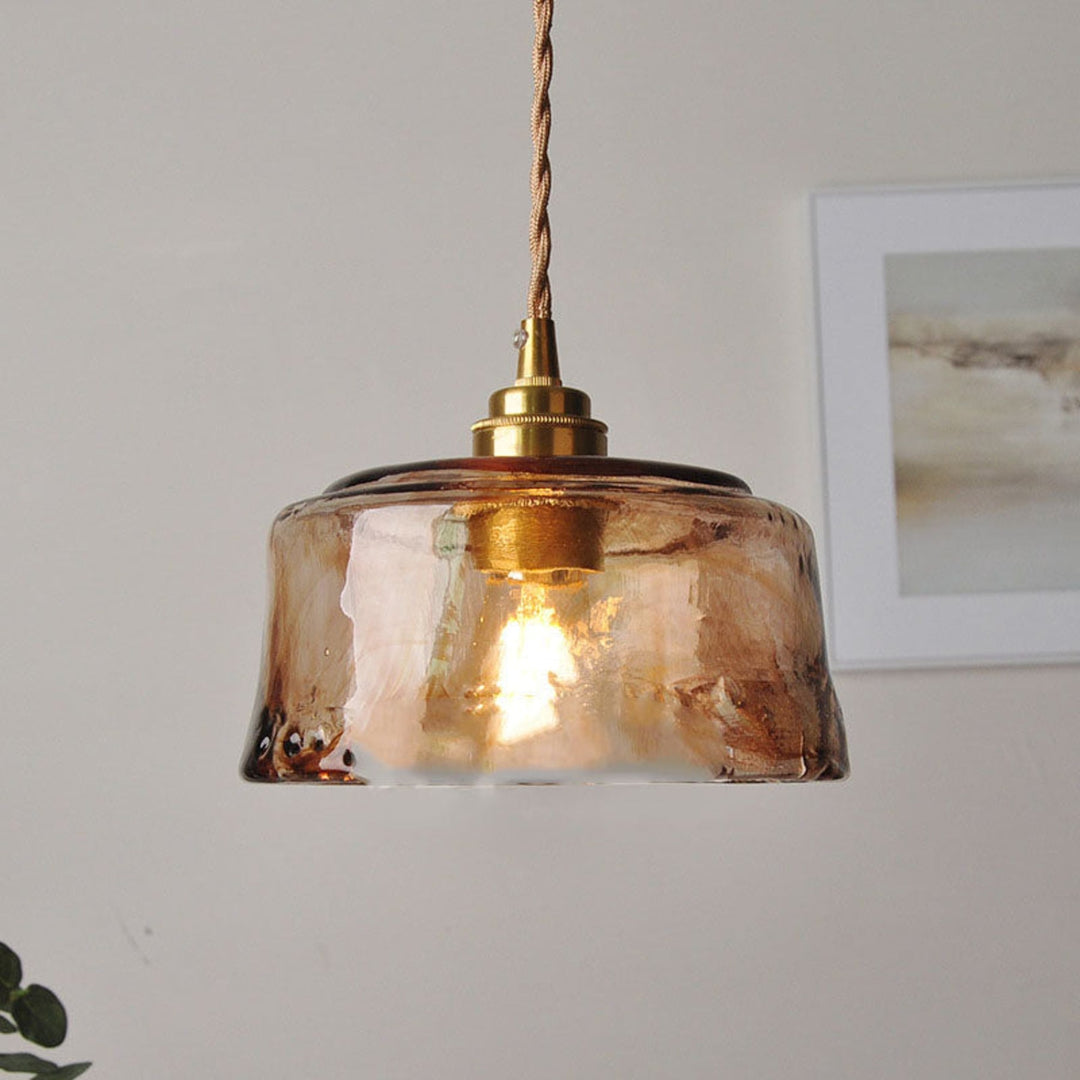 Amber Glass Pendant Light | Brass Fitting, Twisted Cord