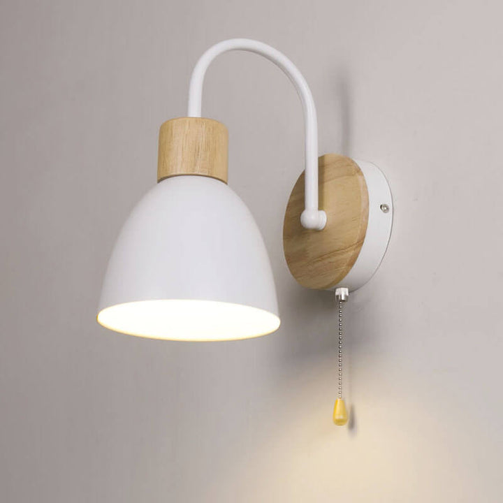Nordic Wood Dome Wall Light with Pull Switch