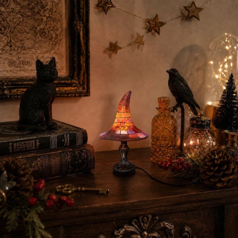 Stained Glass Witch Hat Table Lamp