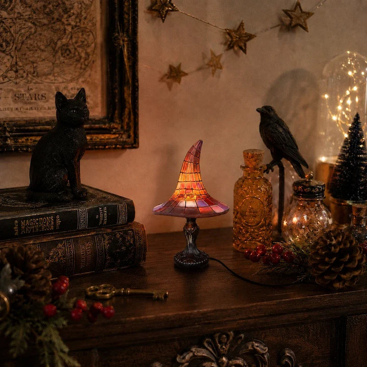Stained Glass Witch Hat Table Lamp