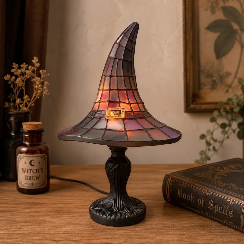 Stained Glass Witch Hat Table Lamp