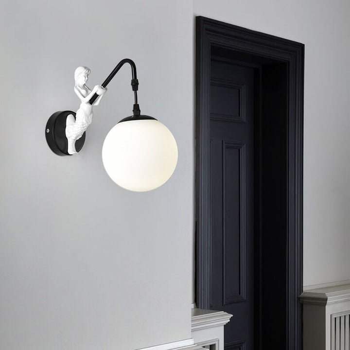 Vintage Rustic Mermaid Orb 1-Light Wall Sconce Lamp