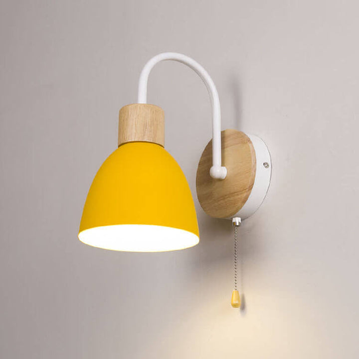 Swan-Neck Wall Light | Wood and Metal, Pull Cord, 12 Colours