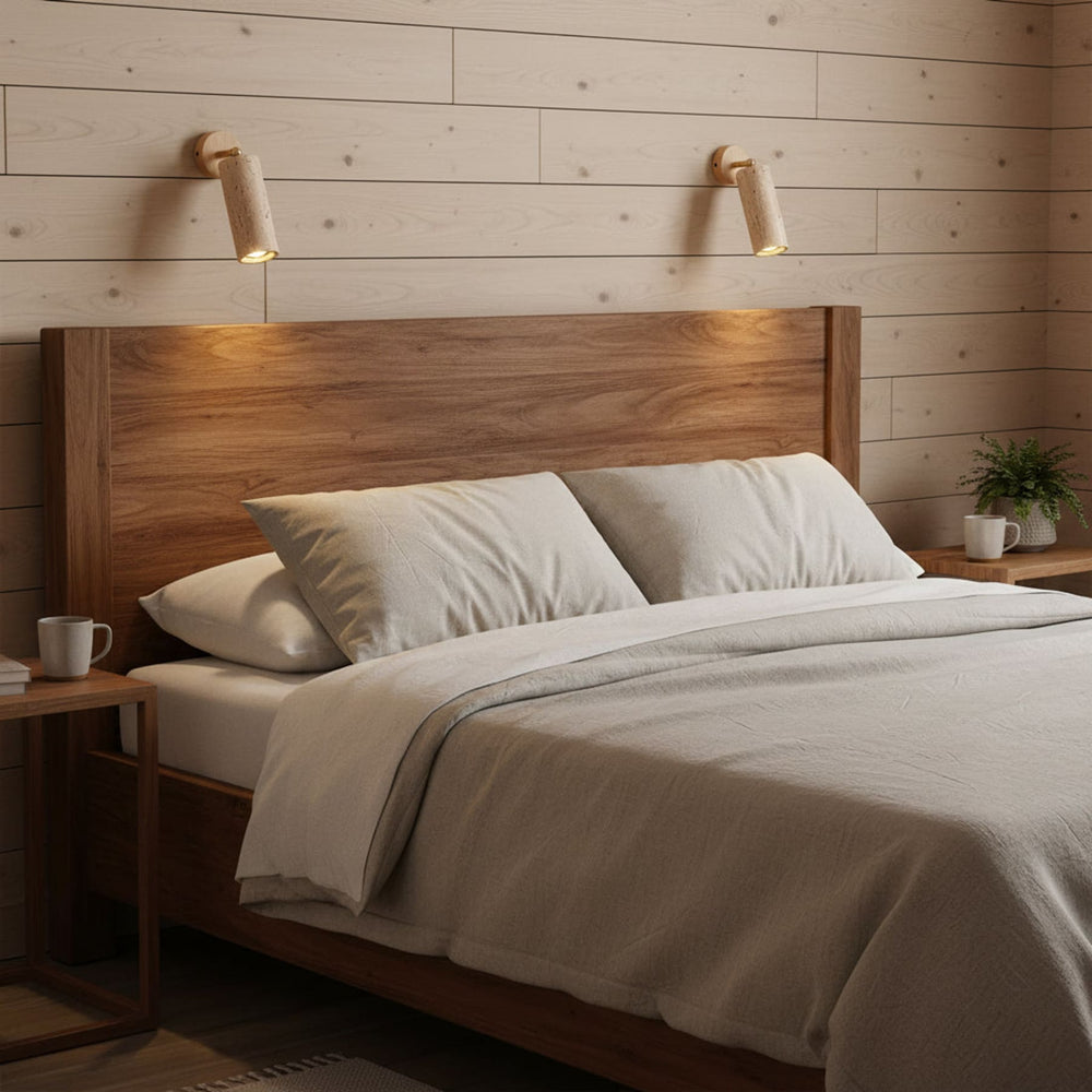Travertine Spotlight Wall Light | Adjustable, Wood Backplate