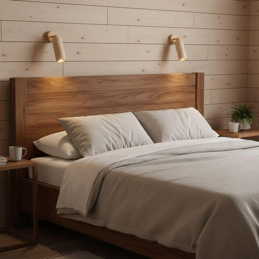 Travertine Spotlight Wall Light | Adjustable, Wood Backplate