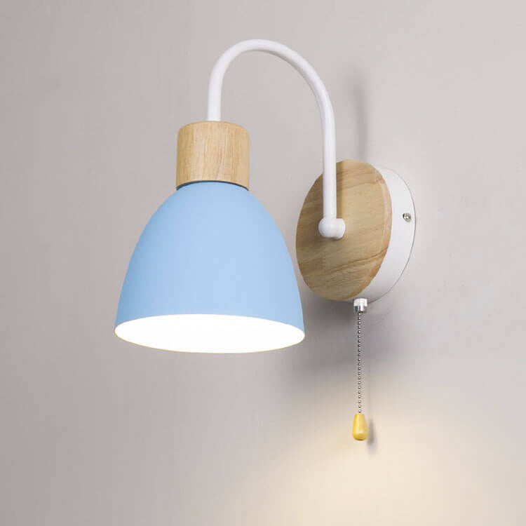 Nordic Wood Dome Wall Light with Pull Switch