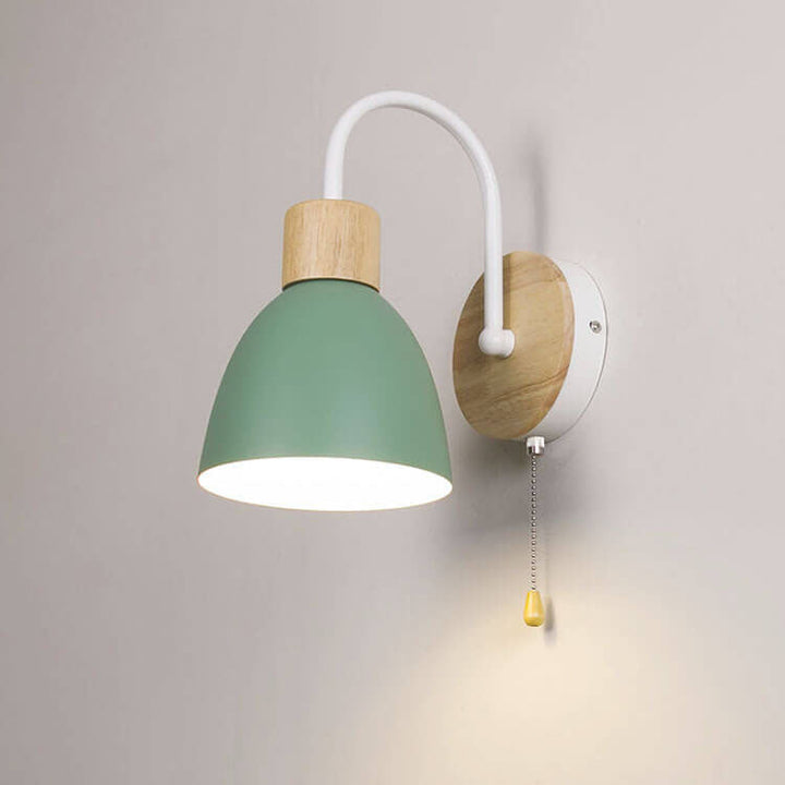 Nordic Wood Dome Wall Light with Pull Switch