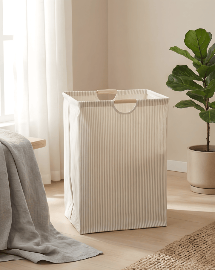 XL Fabric Laundry Basket With Handles in Linen