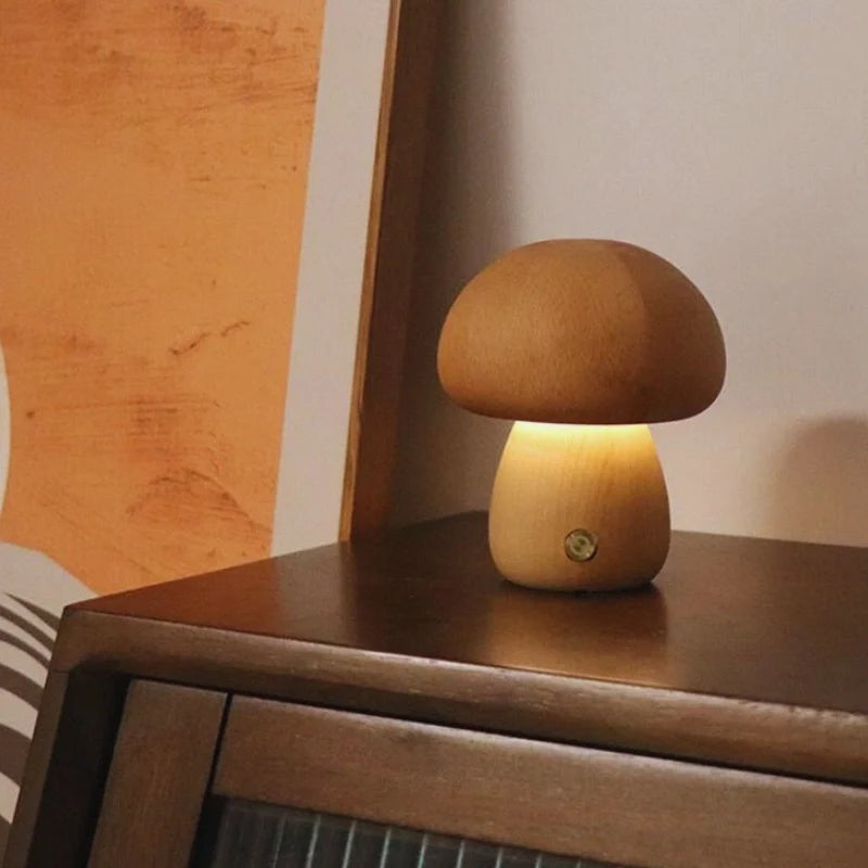 Solid Wood Mushroom Table Lamp