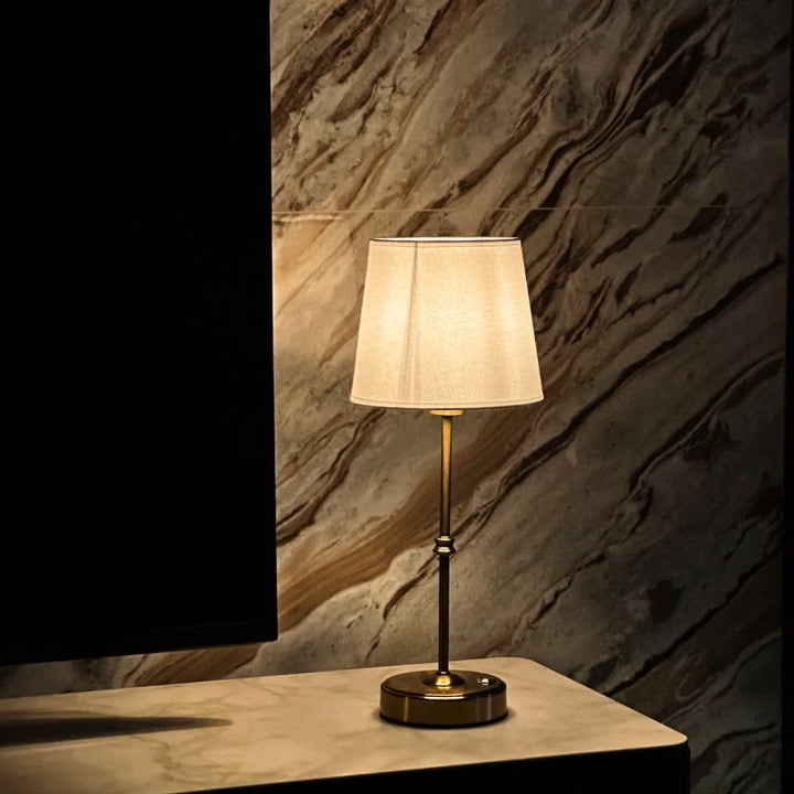 Brushed Metal Cordless Table Lamp with Fabric Shade