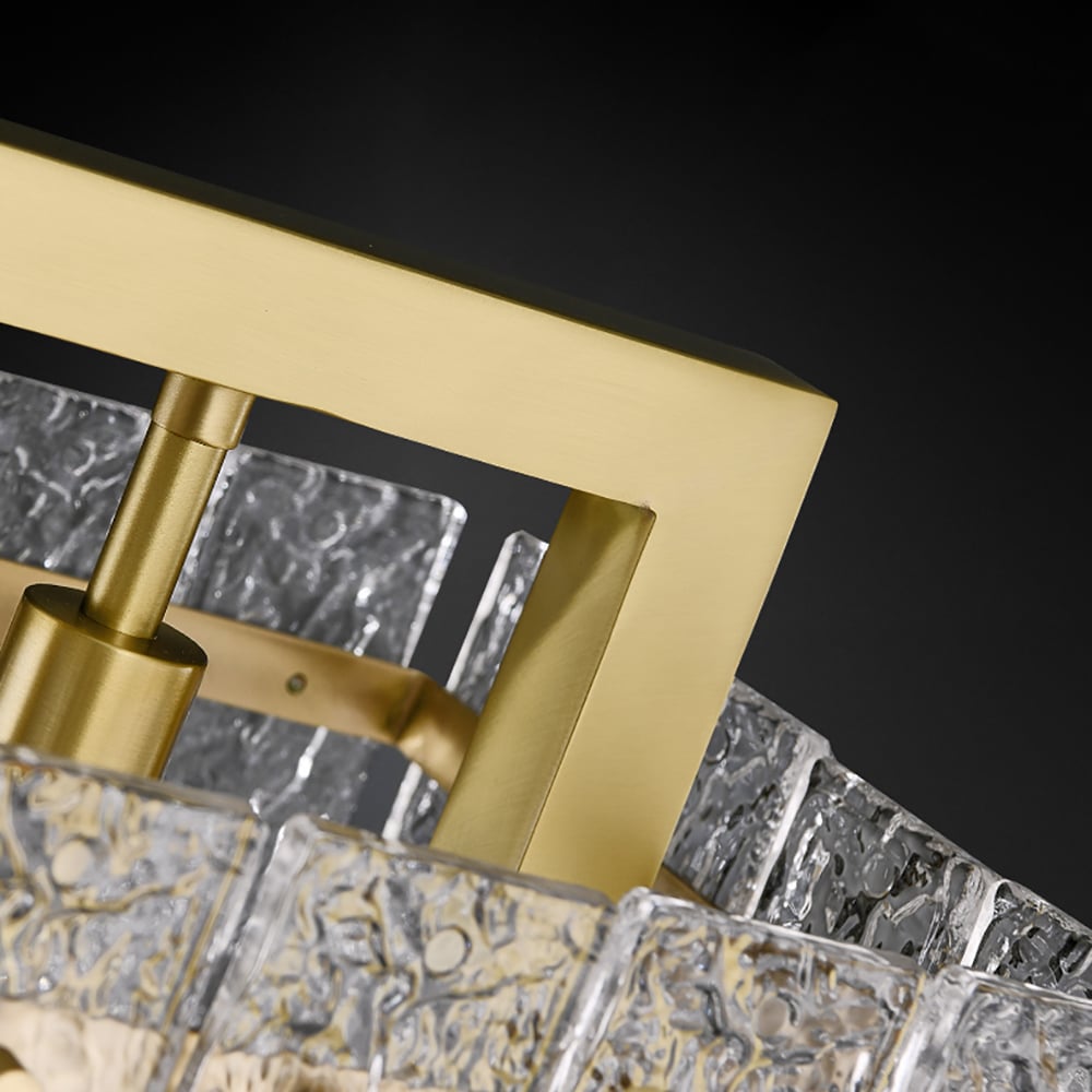 Brass Geometric Pendant Light with Water-Ripple Glass