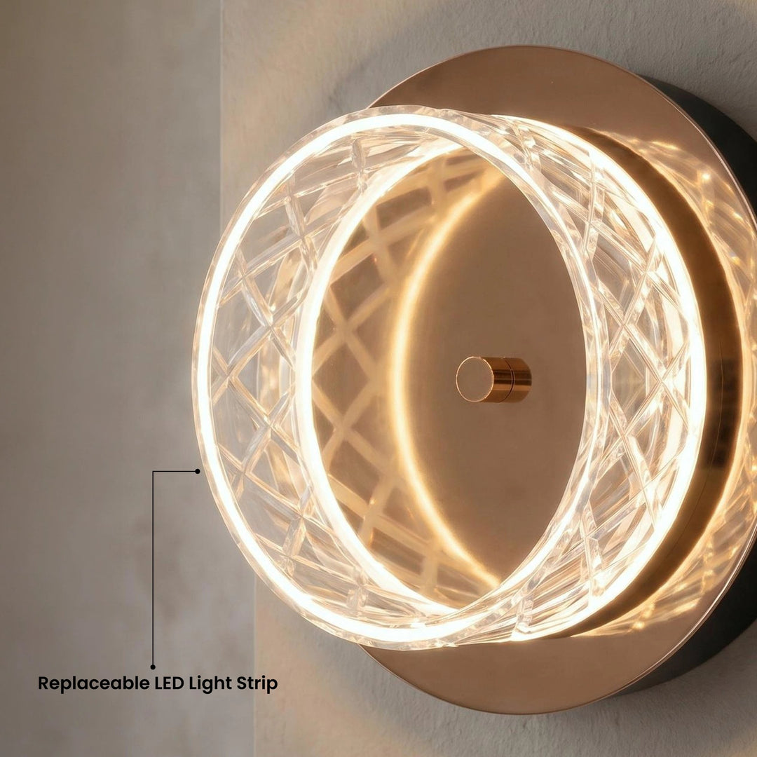 Round Crystal Wall Light | Gold and Black, Warm White