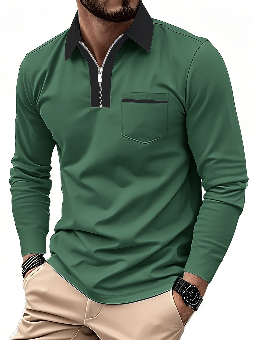 Men's Long-Sleeve Zip-Collar Summer Polo Shirt – image 9