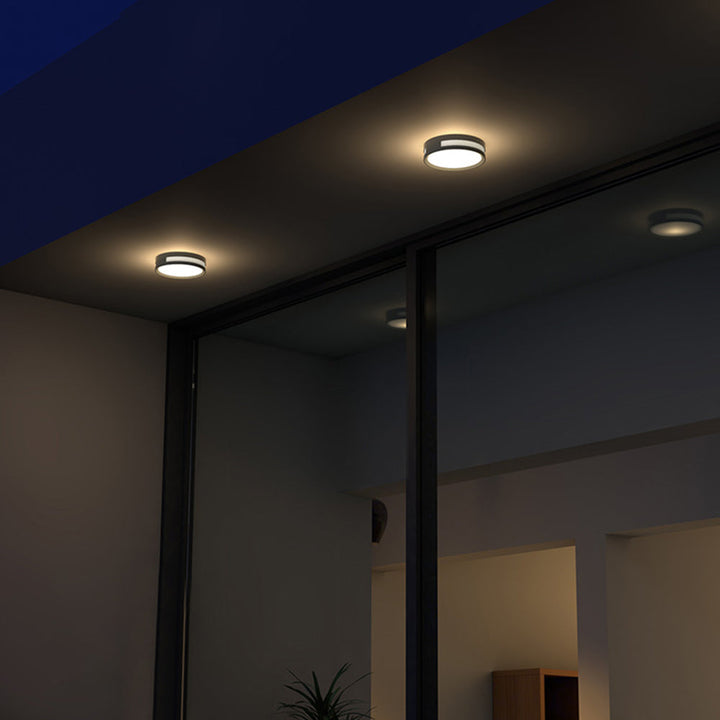 Round Outdoor Wall Light | Black Ring, Opal Diffuser