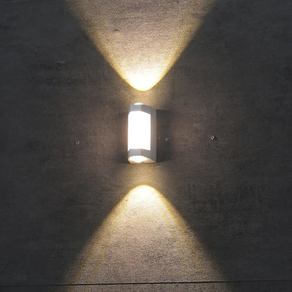 Faceted Up and Down Outdoor Wall Light | Black or White