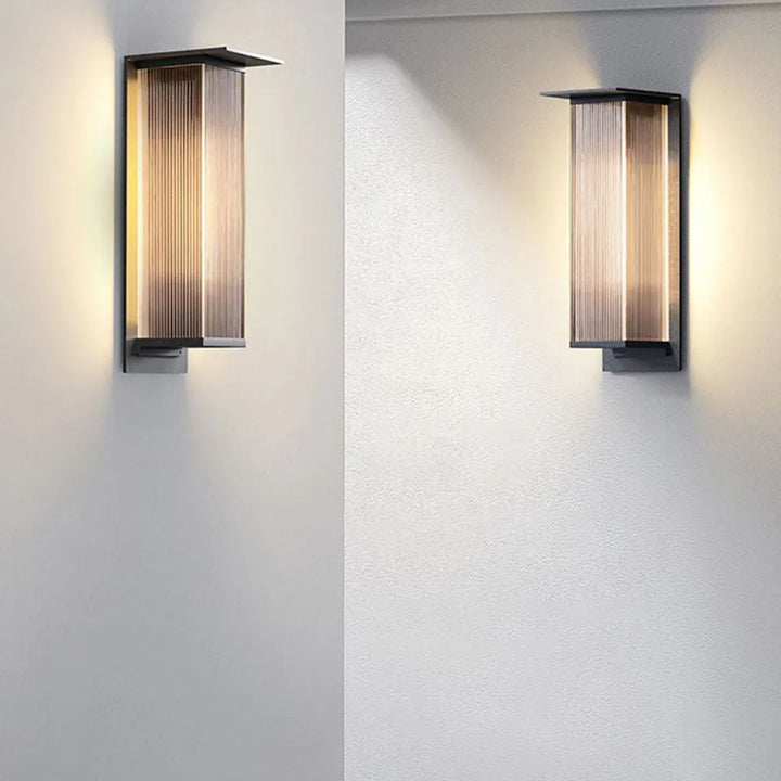 Ribbed Glass Outdoor Wall Lantern | Black, Three Sizes