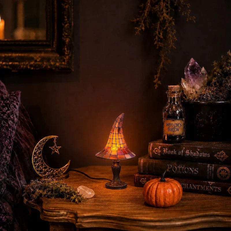 Stained Glass Witch Hat Table Lamp