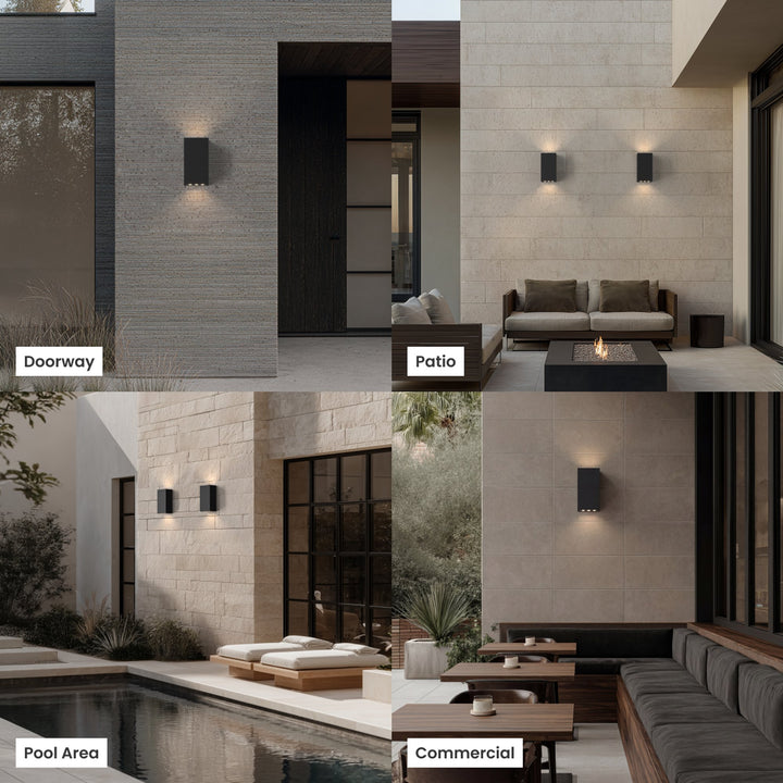 Glass Box Outdoor Wall Light | Black Steel