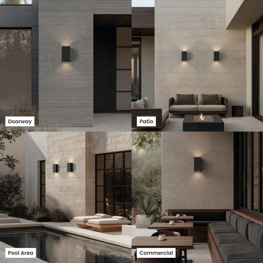 Glass Box Outdoor Wall Light | Black Steel
