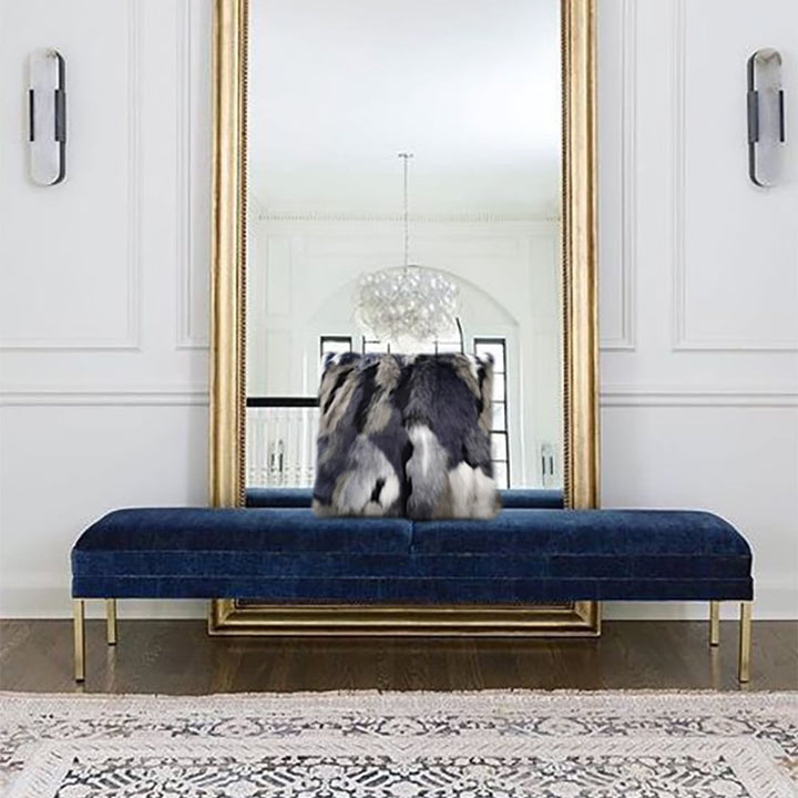 Faux Fur and Velvet Cushion Cover in Blue and Grey