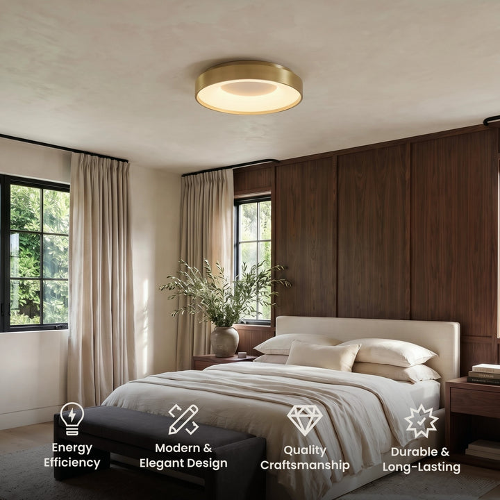 Round LED Flush Ceiling Light | Brushed Brass or Black