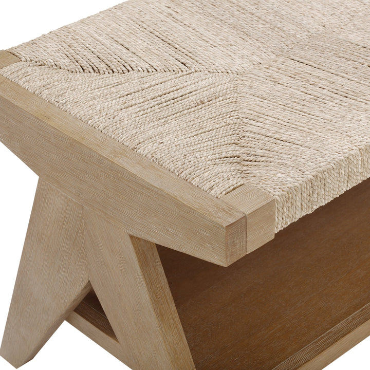 Wood & Seagrass Entryway Bench with Shelf